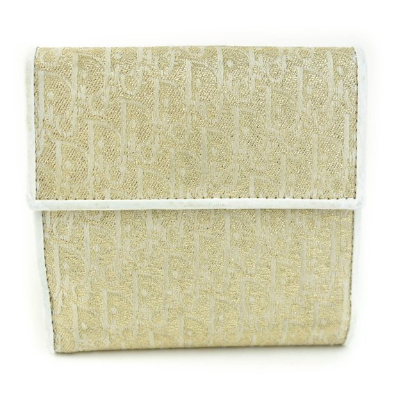 Auth DIOR "Oblique": Metallic Gold & White Leather Logo Medium Wallet (m… - Picture 1 of 10